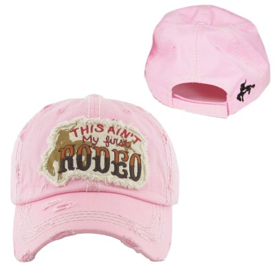 THIS AIN'T MY FIRST RODEO  Ladies Cap Pink Factory Distressed Hat  eb-98486144